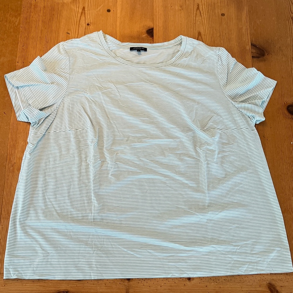 Lafayette 148 New York White and Gray Striped Tee